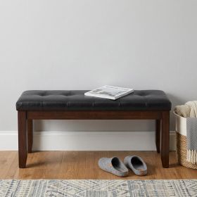 48" Black and Espresso Upholstered Faux Leather Bench