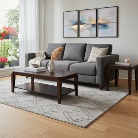 Set of 3 23" Solid Wood Brown Coffee Table With Shelf and End Tables