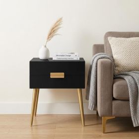 24" Black and Gold End Table With Two Drawers