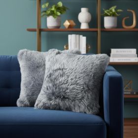 18" X 18" X 5" Gray Sheepskin  Pillow 2 Pack