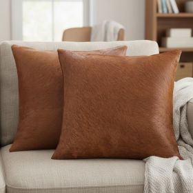 Set of Two 18" Brown Cowhide Throw Pillows