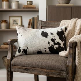 12" X 20" Chocolate And White Abstract Spots Cowhide Throw Pillow