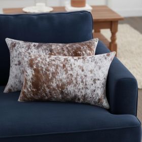 12" X 20" X 5" Salt And Pepper White And Brown Cowhide  Pillow 2 Pack