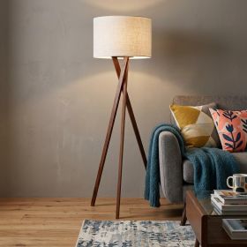 63" Solid Wood Tripod Floor Lamp With White Drum Shade