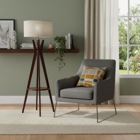 60" Solid Wood Tripod Floor Lamp With White Drum Shade