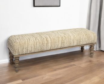 55" Cream and Wood Brown Upholstered Polyester Blend Bench