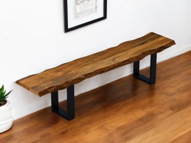 87" Live Edge Acacia Wood Bench With Black Metal Legs