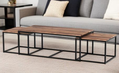 Set Of 3 Natural Wood Nesting Coffee And End Tables