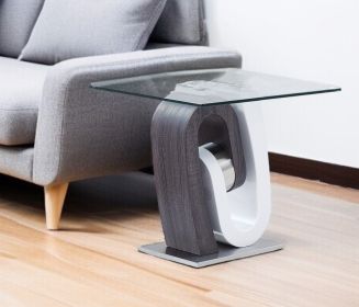 23" White, Grey And Clear Glass Square End Table