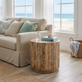 20" Beige Solid Wood Round End Table