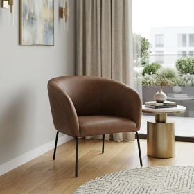 28" Brown And Black Faux Leather Barrel Chair