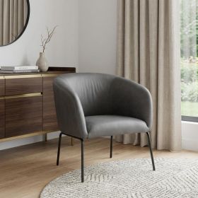 28" Gray And Black Faux Leather Barrel Chair