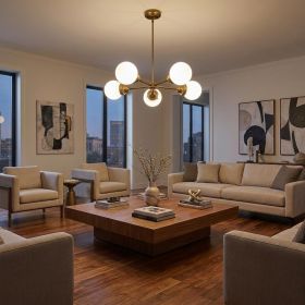 Portsmith 5-Light Raw Brass Chandelier With White Globe Shades
