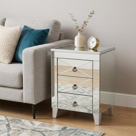 26" Silver End Table With Three Drawers
