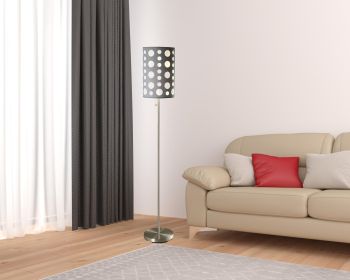 66" Steel Novelty Floor Lamp With Gray And White Drum Shade
