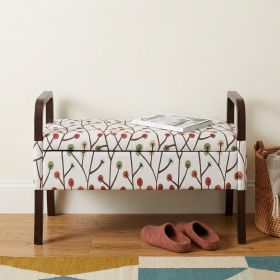 17" Dark Brown And Blue Upholstered 100% Polyester Floral Entryway Bench With Flip Top