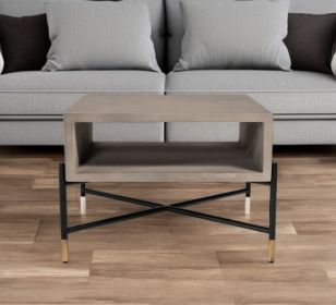 Modern Gray Concrete and Black Metal Coffee Table