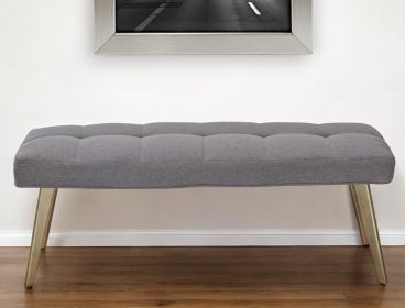 47" Gray and Antiqued Brass Upholstered Linen Blend Dining Bench
