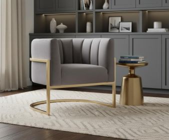 Glam Gray and Gold Channel Tufted Velvet Accent Chair