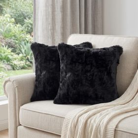 Set of Two 18" Black Rabbit Natural Fur Throw Pillow