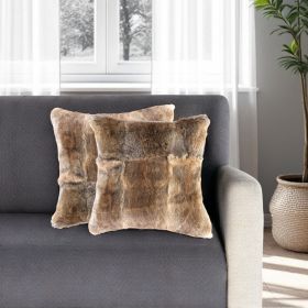 Set of Two 18" Brown Rabbit Natural Fur Throw Pillow