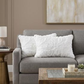 Set Of Two 12" X 20" White Rabbit Natural Fur Throw Pillows