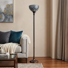 62" Brown Traditional Shaped Floor Lamp With White Peacock Feather Stained Glass Dome Shade