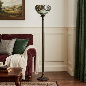 62" Brown Traditional Shaped Floor Lamp With White And Brown Stained Glass Bowl Shade