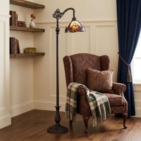 62" Brown Traditional Shaped Floor Lamp With Brown And Red Stained Glass Bowl Shade