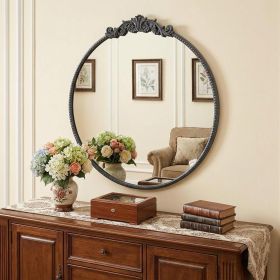32" Black Crowned Top Iron Framed Accent Mirror