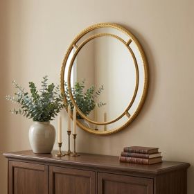 35" Gold Geo Dot Round Double Frame Accent Mirror