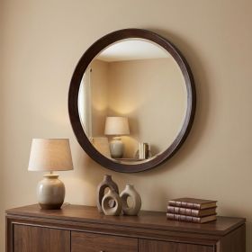 20" Dark Brown Round Wood Framed Accent Mirror