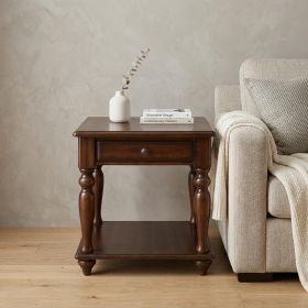 24" Walnut Manufactured Wood Rectangular End Table With Drawer And Shelf