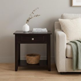 22" Black Manufactured Wood Square End Table With Drawer With Shelf