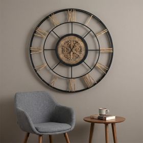 56" Circle Copper Metal and Glass Analog Exposed Gear Wall Clock