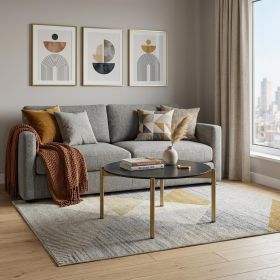 36" Gold And Black Marble Stone Round Coffee Table