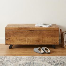 46" Honey And Black Solid Wood Entryway Bench with Flip Top