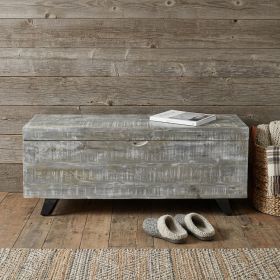 46" Whitewash Gray And Black Solid Wood Entryway Bench with Flip Top