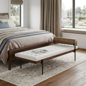 72" Black And Ivory Upholstered Cotton Blend Bedroom Bench