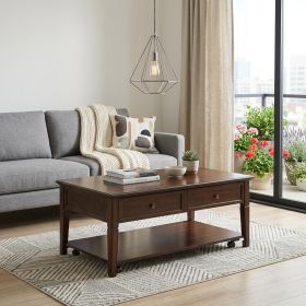 48" Walnut Manufactured Wood Rectangular Lift Top Coffee Table With Shelf