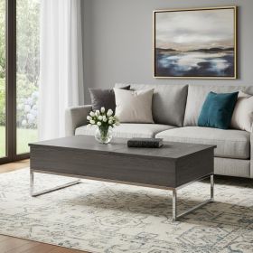 47" Chrome And Gray Oak Rectangular Lift Top Coffee Table