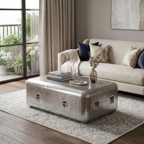 52" Silver Aluminum Coffee Table With Drawer