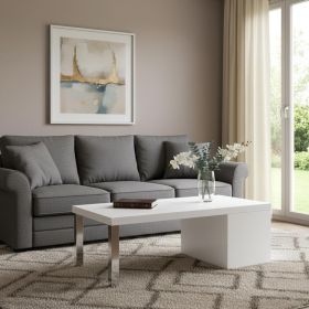 47" Chrome And White Rectangular Coffee Table With Shelf
