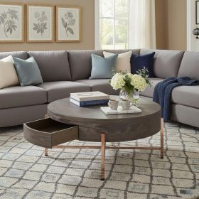 32" Champagne And Dark Oak Round Coffee Table With Drawer