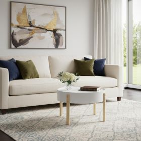 32" Natural Brown And White Round Coffee Table