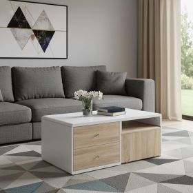 47" White and Natural Coffee Table With Four Drawers