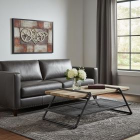 47" Sandy Gray And Oak Paper Veneer And Metal Rectangular Coffee Table With Shelf
