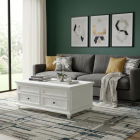 48" White Solid And Manufactured Wood Lift Top Coffee Table With Two Drawers