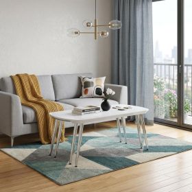 47" White Clear And Silver Wood And Glass Extendable Coffee Table