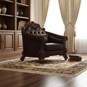 43" Dark Brown Faux Leather Tufted Barrel Chair